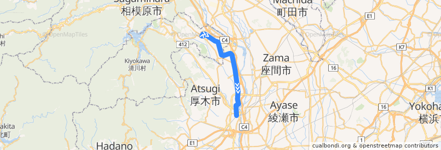 Mapa del recorrido 厚木63系統 de la línea  en Kanagawa Prefecture.