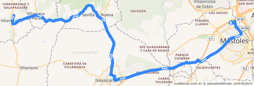 Mapa del recorrido Bus 531A: Móstoles (Hospital) - Villamantilla de la línea  en Communauté de Madrid.
