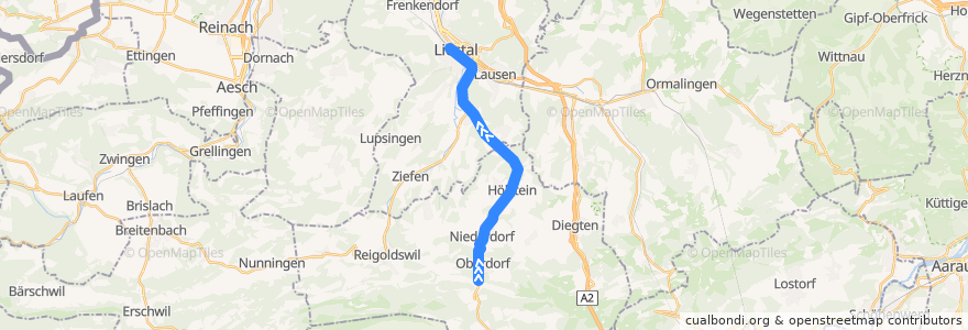 Mapa del recorrido Tram 19: Waldenburg => Liestal de la línea  en Basel-Landschaft.