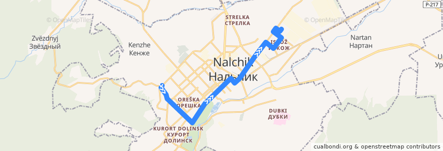Mapa del recorrido Автобус 6: 5-й микрорайон → Комбинат Искож de la línea  en городской округ Нальчик.