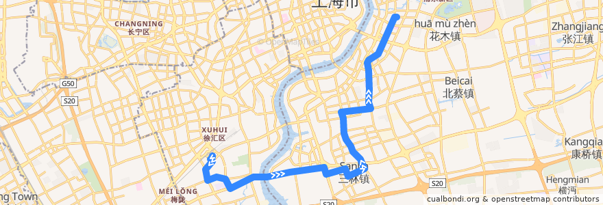Mapa del recorrido 973路 上海南站-兰村路南泉路 de la línea  en 上海市.