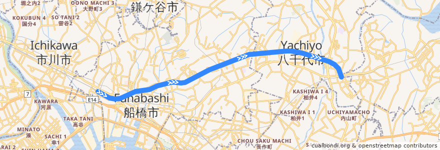 Mapa del recorrido 東葉高速線 de la línea  en 千叶县.