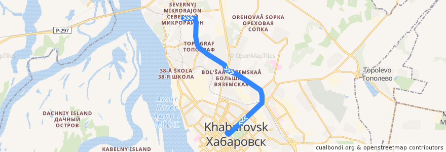 Mapa del recorrido Автобус 21: Северный микрорайон - Площадь им. Ленина de la línea  en Khabarovsk.