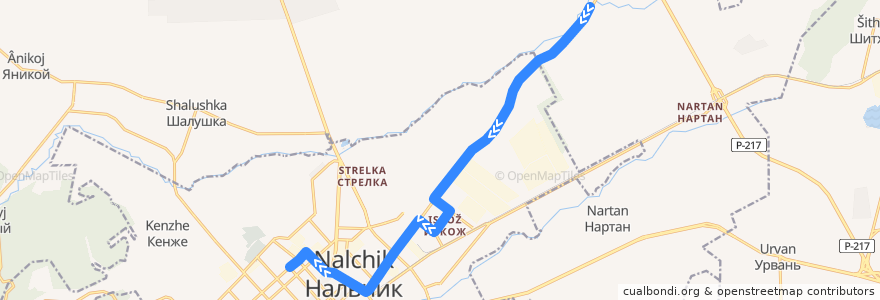Mapa del recorrido Автобус 8: Сады → Университет de la línea  en городской округ Нальчик.