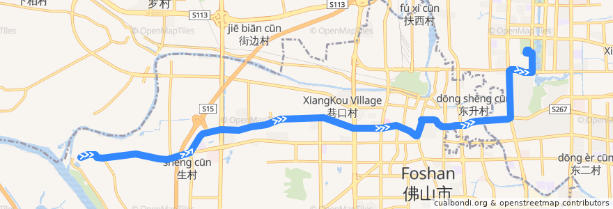Mapa del recorrido 102路(沙口-千灯湖公交总站) de la línea  en 포산시.