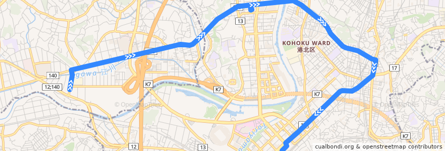 Mapa del recorrido 41系統 川向町折返場→新横浜駅前 de la línea  en 横滨市.