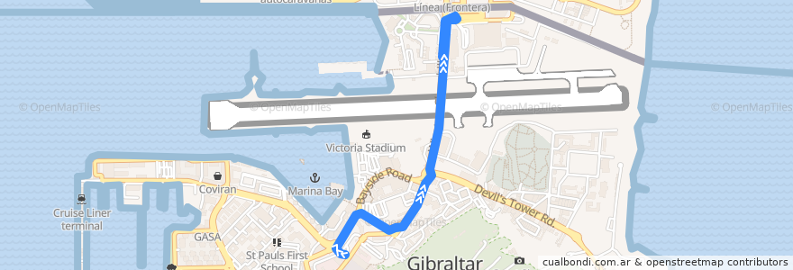 Mapa del recorrido Bus X5: Market Place → Frontier de la línea  en España.
