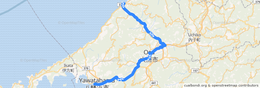 Mapa del recorrido 八幡浜長浜線 (長浜駅前 - 八幡浜港) de la línea  en 愛媛県.