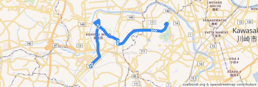 Mapa del recorrido 6系統 新横浜駅前→梶山 de la línea  en Йокогама.