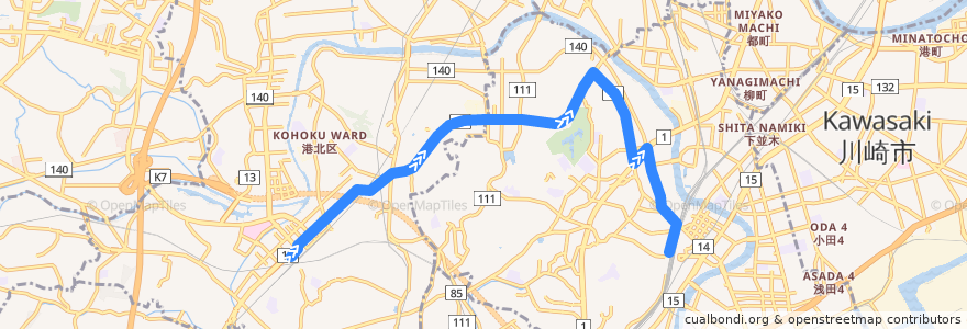 Mapa del recorrido 104系統 新横浜駅前→鶴見駅西口 de la línea  en يوكوهاما.