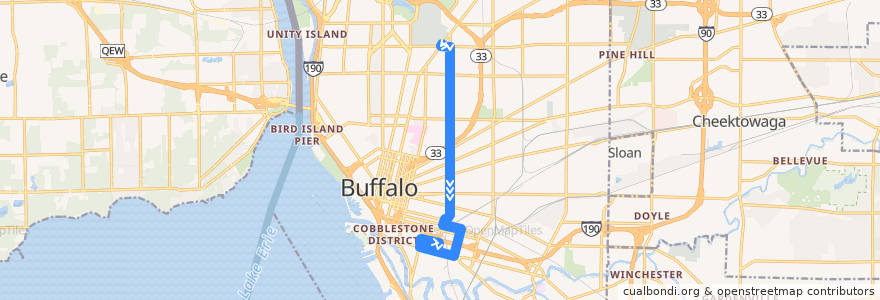 Mapa del recorrido NFTA 18A Jefferson de la línea  en بوفالو.