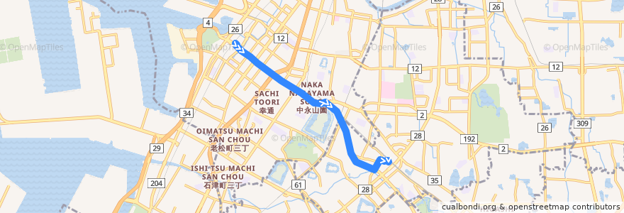 Mapa del recorrido 131: 堺駅南口-北野田駅前 de la línea  en Sakai.