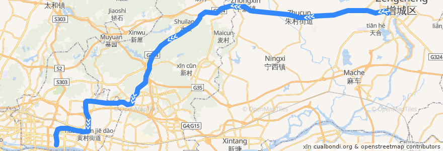 Mapa del recorrido 广州地铁21号线（增城广场→员村） de la línea  en گوانگ‌ژو.