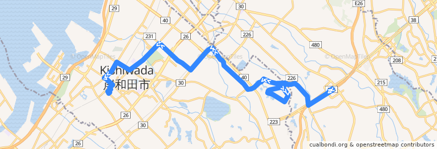Mapa del recorrido 662: 和泉中央駅-岸和田駅前 de la línea  en Osaka Prefecture.