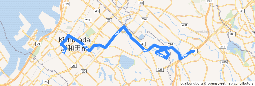 Mapa del recorrido 665: 岸和田駅前-和泉中央駅 de la línea  en Osaka Prefecture.