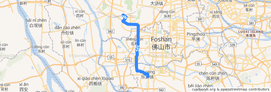 Mapa del recorrido K340路(佛山西站-乐从交通中心) de la línea  en 佛山市.