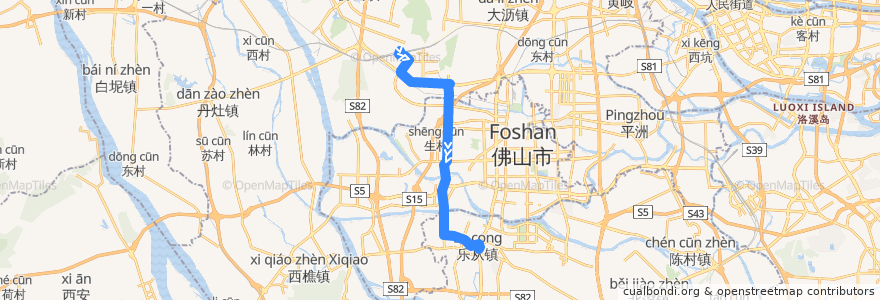 Mapa del recorrido K340路(乐从交通中心-佛山西站) de la línea  en Foshán.