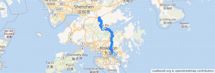 Mapa del recorrido 九巴277X線 KMB 277X (藍田站 Lam Tin Station → 聯和墟 Luen Wo Hui) de la línea  en 香港 Hong Kong.
