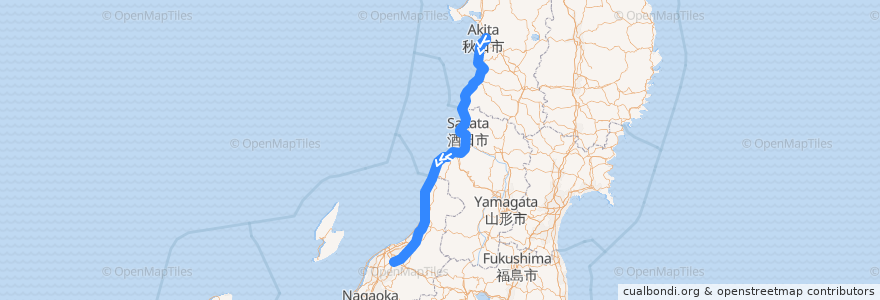 Mapa del recorrido JR羽越線（上り） de la línea  en Япония.