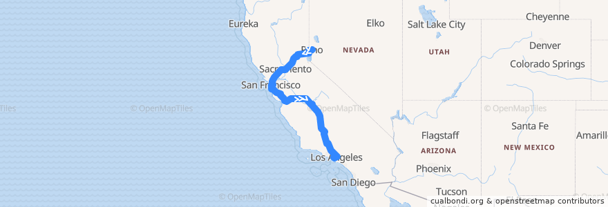 Mapa del recorrido Flixbus N2006: Reno => Los Angeles de la línea  en Калифорния.