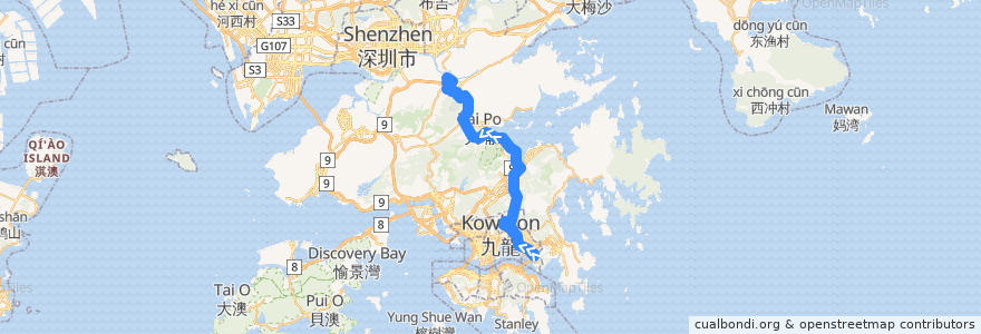 Mapa del recorrido 九巴277P線 KMB 277P (藍田站 Lam Tin Station → 天平 Tin Ping) de la línea  en 香港 Hong Kong.
