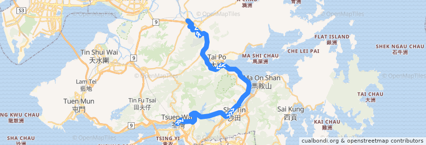 Mapa del recorrido 九巴278X線 KMB 278X (荃灣（如心廣場） Tsuen Wan (Nina Tower) → 上水 Sheung Shui) de la línea  en 香港 Hong Kong.