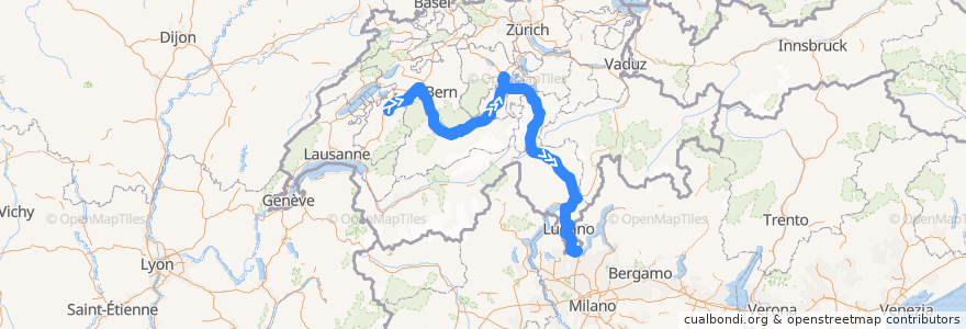 Mapa del recorrido Flixbus 437: Fribourg, BCF Arena => Mailand, Lampugnano de la línea  en سوئیس.