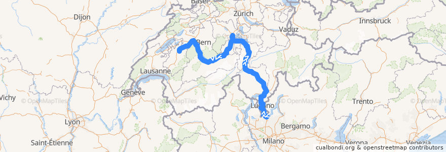 Mapa del recorrido Flixbus 437: Mailand, Lampugnano => Fribourg, BCF Arena de la línea  en سوئیس.