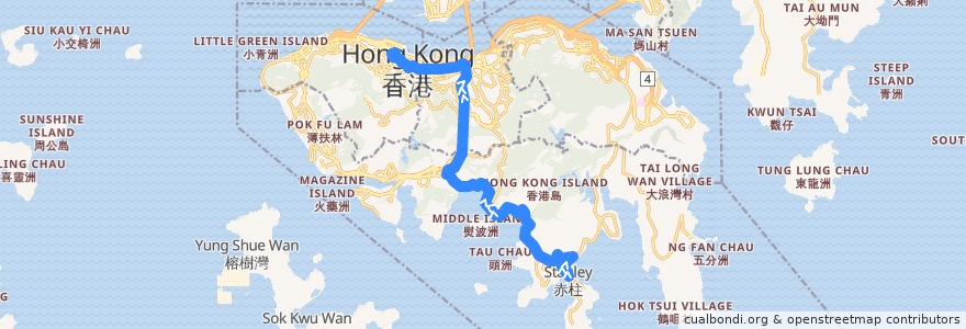 Mapa del recorrido 城巴260線 Citybus 260 (赤柱 Stanley → 中環 Central) de la línea  en 香港島 Hong Kong Island.