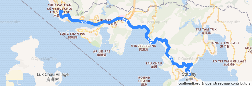 Mapa del recorrido 城巴73線 Citybus 73 (赤柱 Stanley → 華富 Wah Fu) de la línea  en Distretto Meridionale.