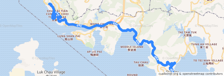 Mapa del recorrido 城巴73線 Citybus 73 (赤柱 Stanley → 數碼港 Cyberport) de la línea  en 南區 Southern District.