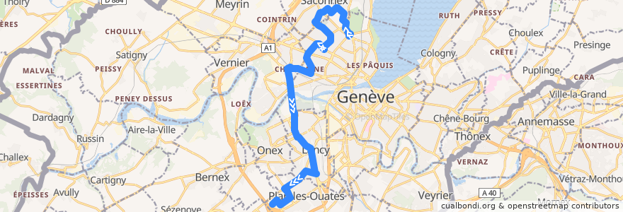 Mapa del recorrido Bus 22: Nations → ZIPLO de la línea  en Genebra.