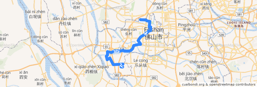 Mapa del recorrido 134路(南庄杏头-火车站江边村) de la línea  en 찬청구.