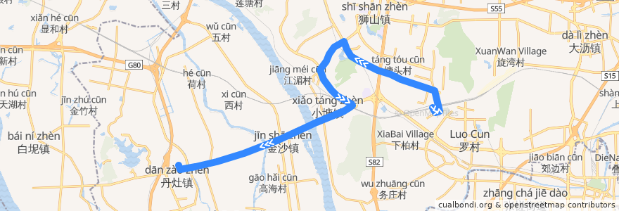 Mapa del recorrido 241路(佛山西站-丹灶汽车客运站) de la línea  en Nanhai District.