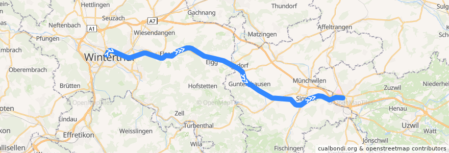Mapa del recorrido S35: Winterthur –> Wil SG de la línea  en 瑞士.