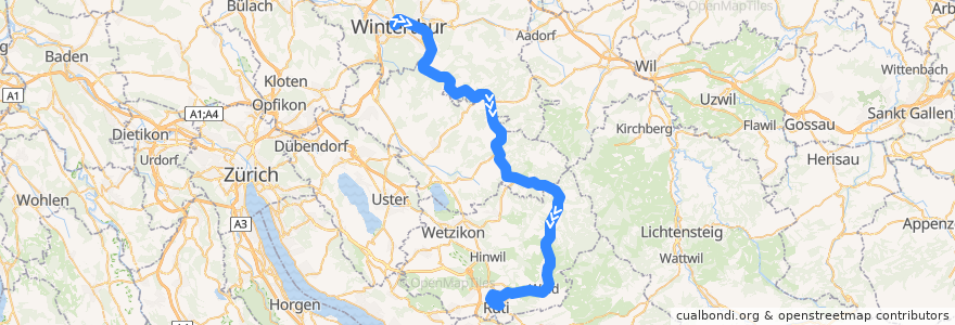 Mapa del recorrido S26: Winterthur –> Rüti ZH de la línea  en زيورخ.