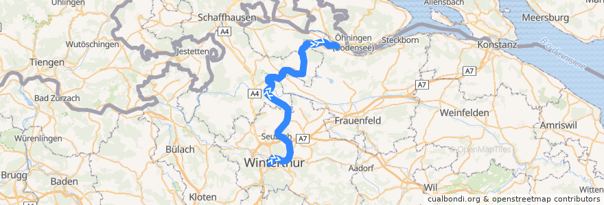 Mapa del recorrido S29: Winterthur –> Stein am Rhein de la línea  en Zurich.