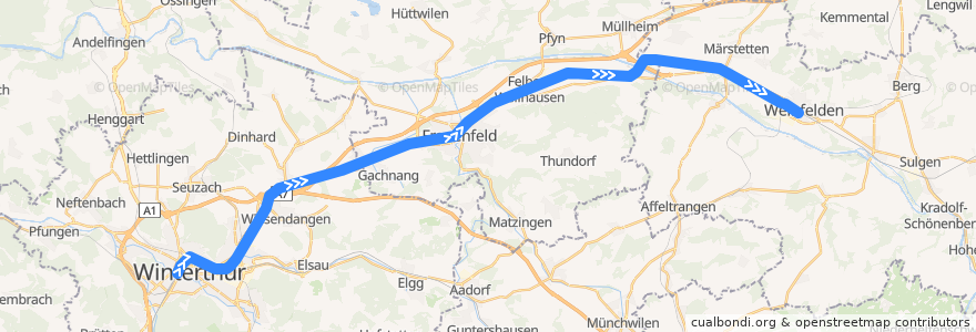 Mapa del recorrido S30: Winterthur –> Weinfelden de la línea  en İsviçre.