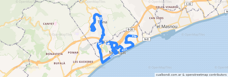 Mapa del recorrido B34 MONTGAT (PLA DE MONTGAT) - TIANA (EL CARMELITÀ) de la línea  en Barcelona.