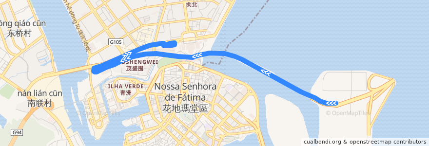 Mapa del recorrido 珠海万达通J1接驳线 de la línea  en Gongbei Subdistrict.