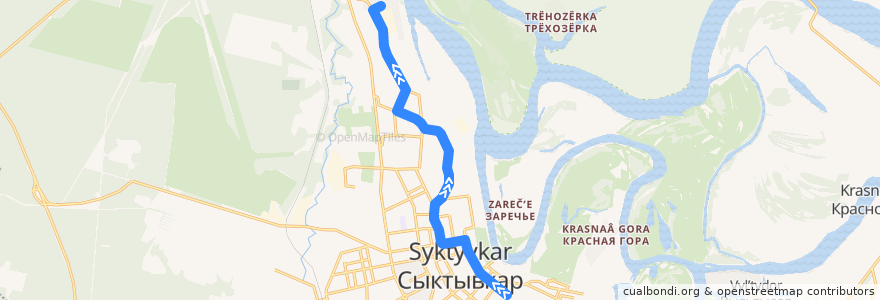 Mapa del recorrido Автобус №3: Совхоз Пригородный - Аэровокзал de la línea  en Syktyvkar Urban Okrug.