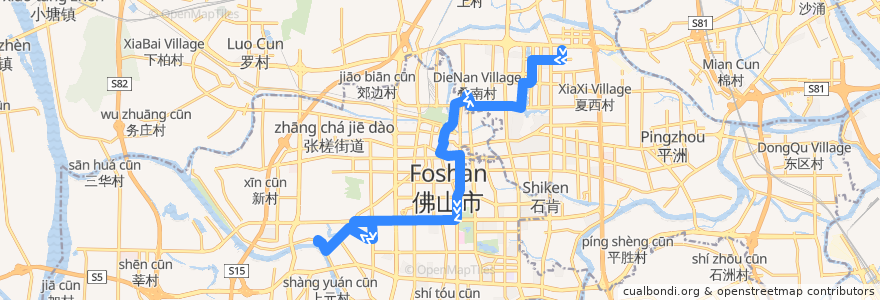 Mapa del recorrido 120路(地铁金融高新区-南风古灶) de la línea  en فوشان.