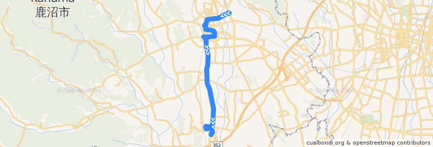 Mapa del recorrido 鹿沼市リーバス南押原線 鹿沼駅⇒新鹿沼宿⇒楡木車庫 de la línea  en 鹿沼市.