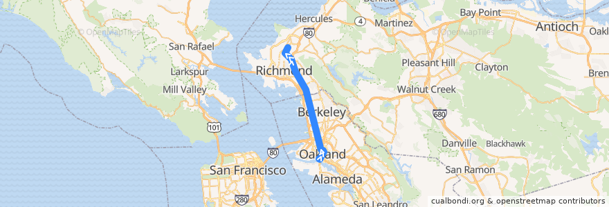 Mapa del recorrido AC Transit 72R: Jack London Square => Contra Costa College de la línea  en California.
