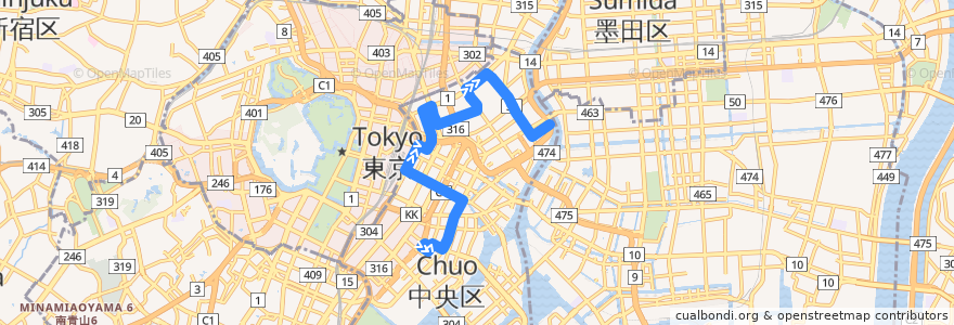 Mapa del recorrido 江戸バス (北循環) de la línea  en 東京都.