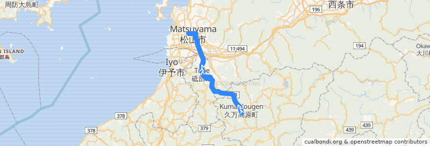Mapa del recorrido 久万高原線 (久万高原 - 松山) de la línea  en 爱媛县.