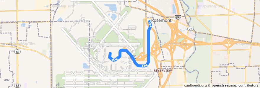 Mapa del recorrido ATS MMS to T1 de la línea  en شيكاغو.