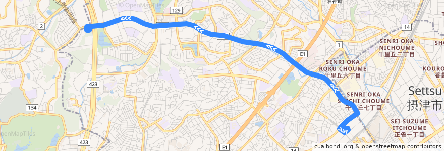 Mapa del recorrido 11: JR岸辺北口→桃山台駅前 de la línea  en Prefettura di Osaka.