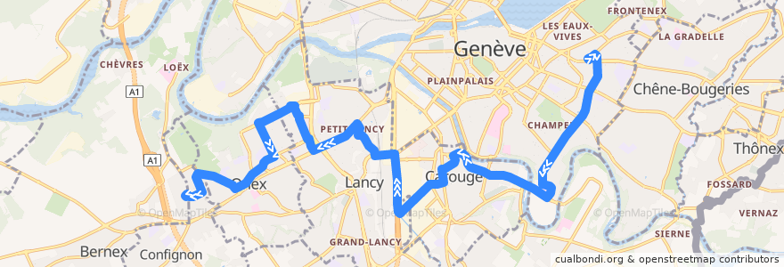 Mapa del recorrido Bus 21: Gare des Eaux-Vives → Cressy de la línea  en Genève.