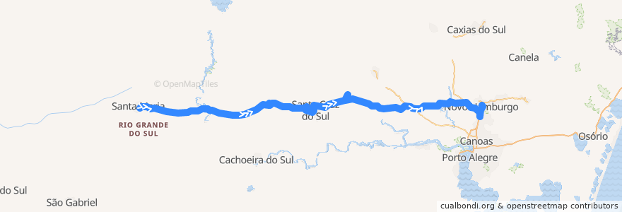 Mapa del recorrido Santa Maria → Novo Hamburgo de la línea en Rio Grande do Sul.